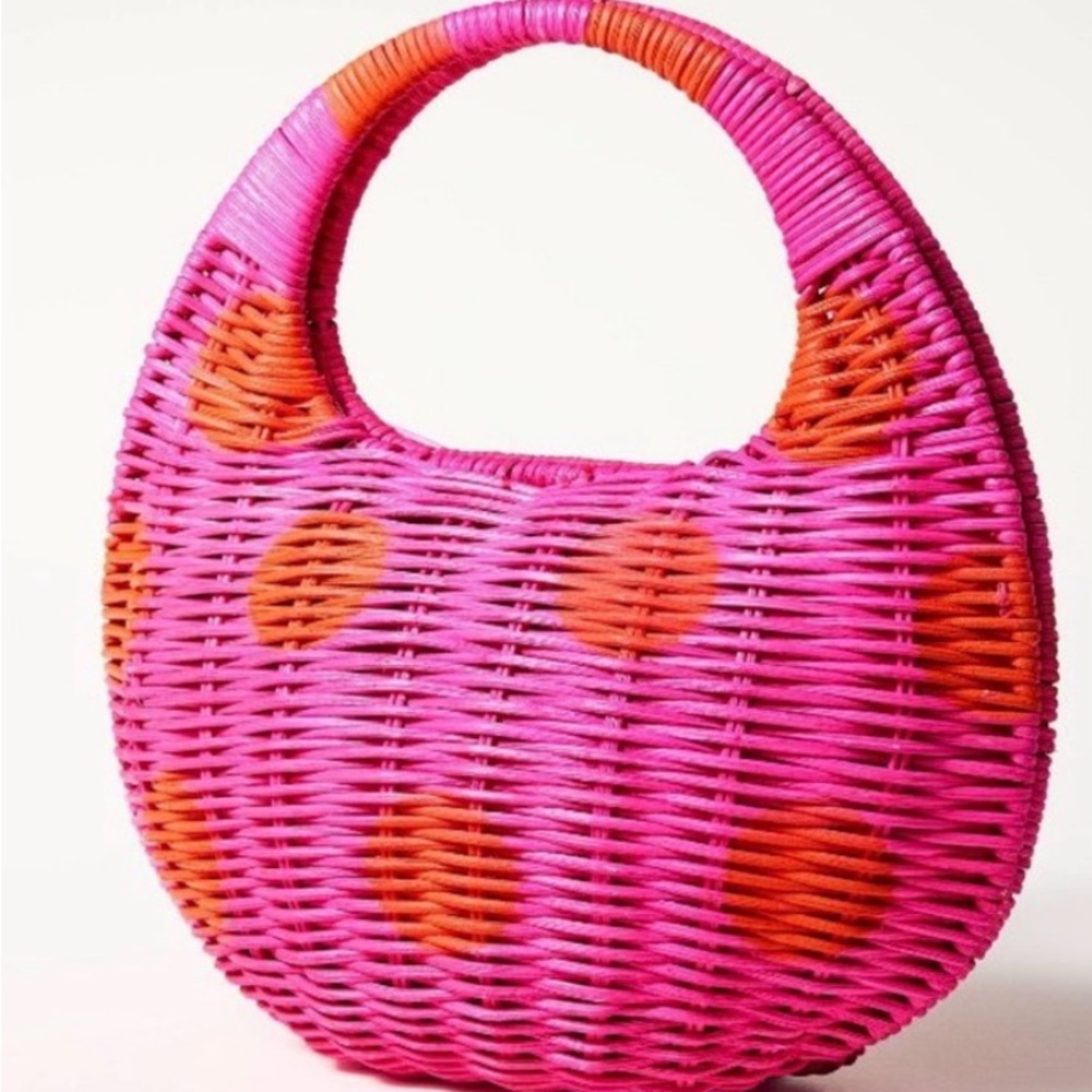 Kate Spade New York X Target- Pink and Orange Polka Dot Wicker Crescent Bag - Picture 2 of 4
